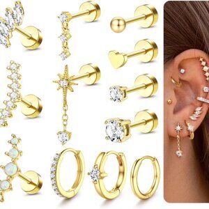 20G Surgical Steel Flat Back Cartilage Earring Set Hypoallergenic Women Jewelry